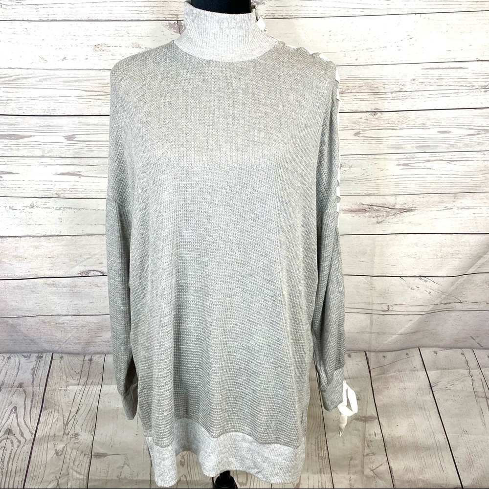 Free People Movement Snow Drift Lace Up Heather Grey Long Sleeve Top Sz S